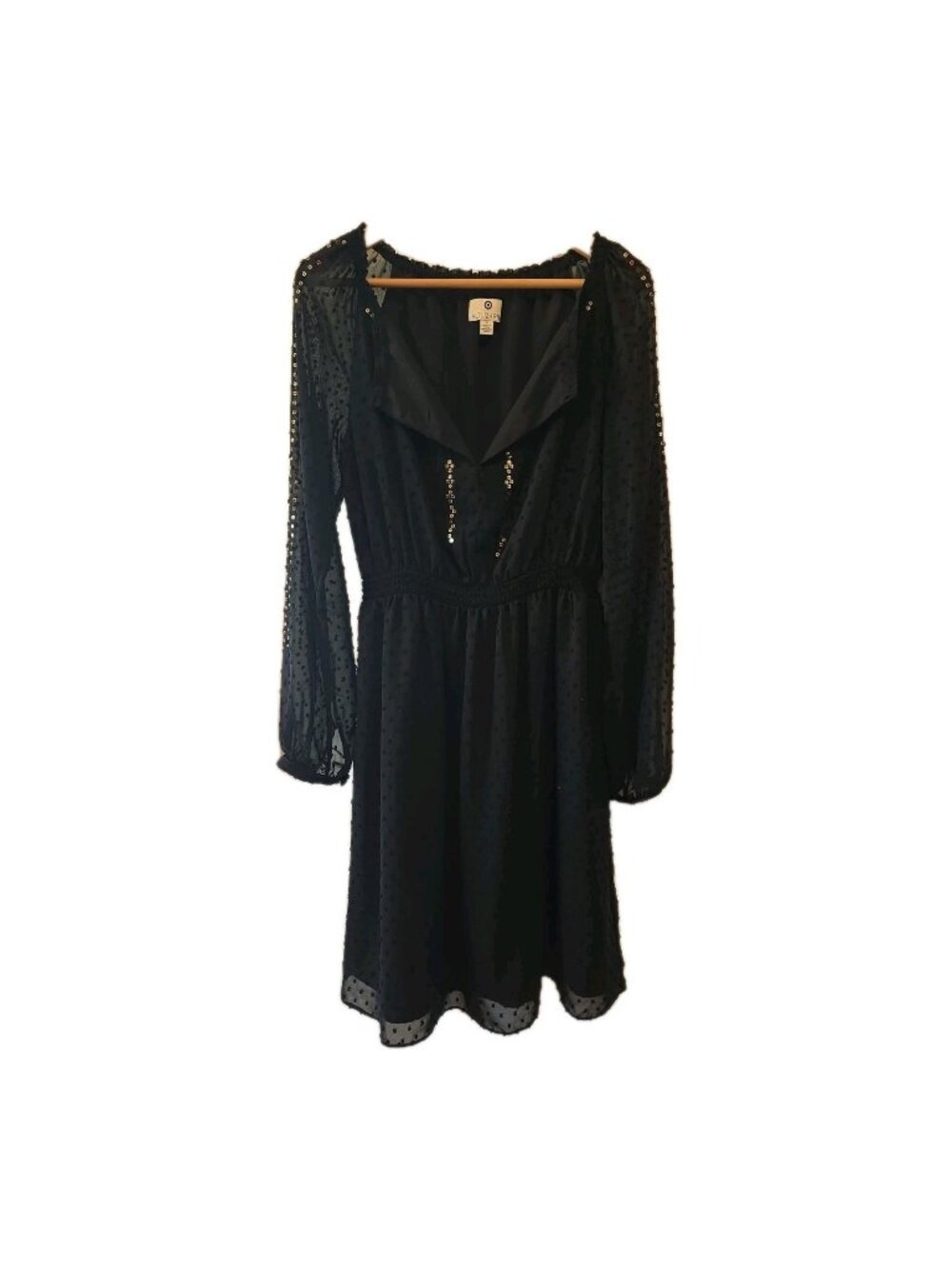 Altuzzara X Target Dress Midi Black Semi Sheer Swiss Dot Sequins 8